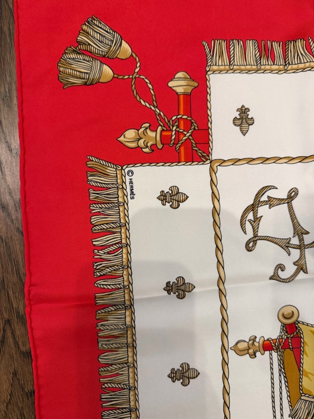 Hermes Coral Red and Gold Silk Scarf VUE DU CARROSSE DE - Picture 3 of 9